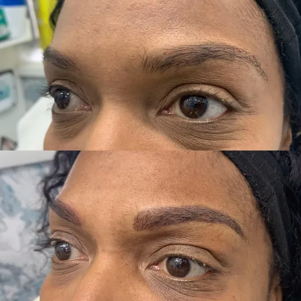 Soft natural definition added with powder brows, before and after