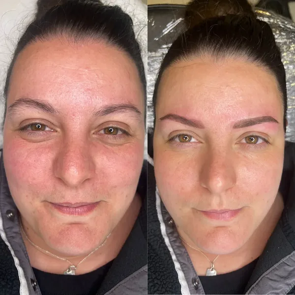 Soft definition and better symmetry with powder brows, before and after