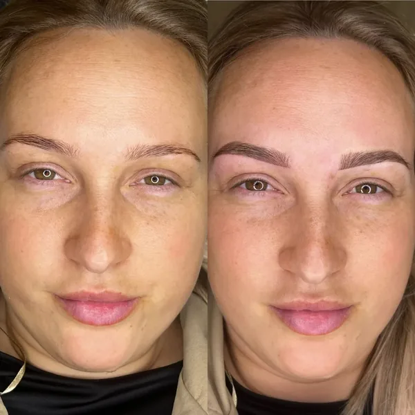 More defined, better balanced brows with powder brows, before and after