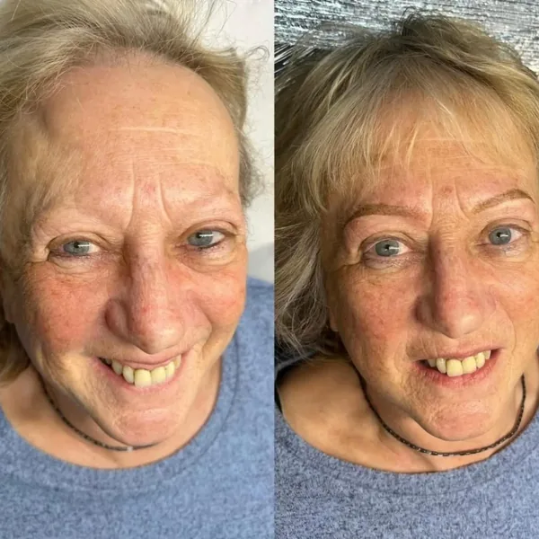 Minimal brows rebuilt with powder brows, before and after